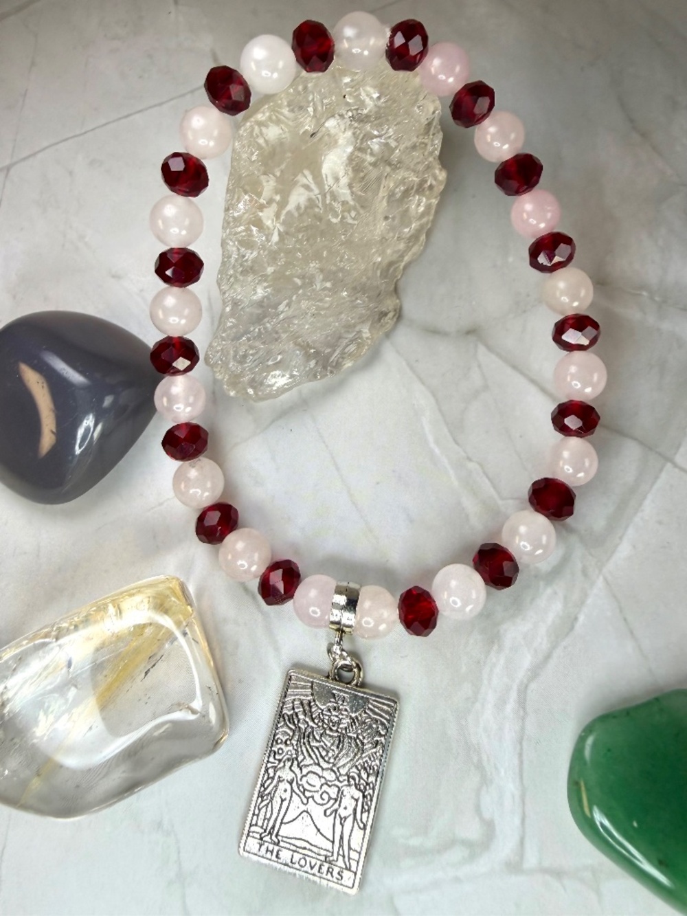 Rose Quartz & Garnet The Lovers Tarot Card Bracelet